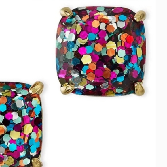 Kate Spade New York Glitter Square Stud Earrings Multicolor NEW with Dust Bag - Picture 2 of 11
